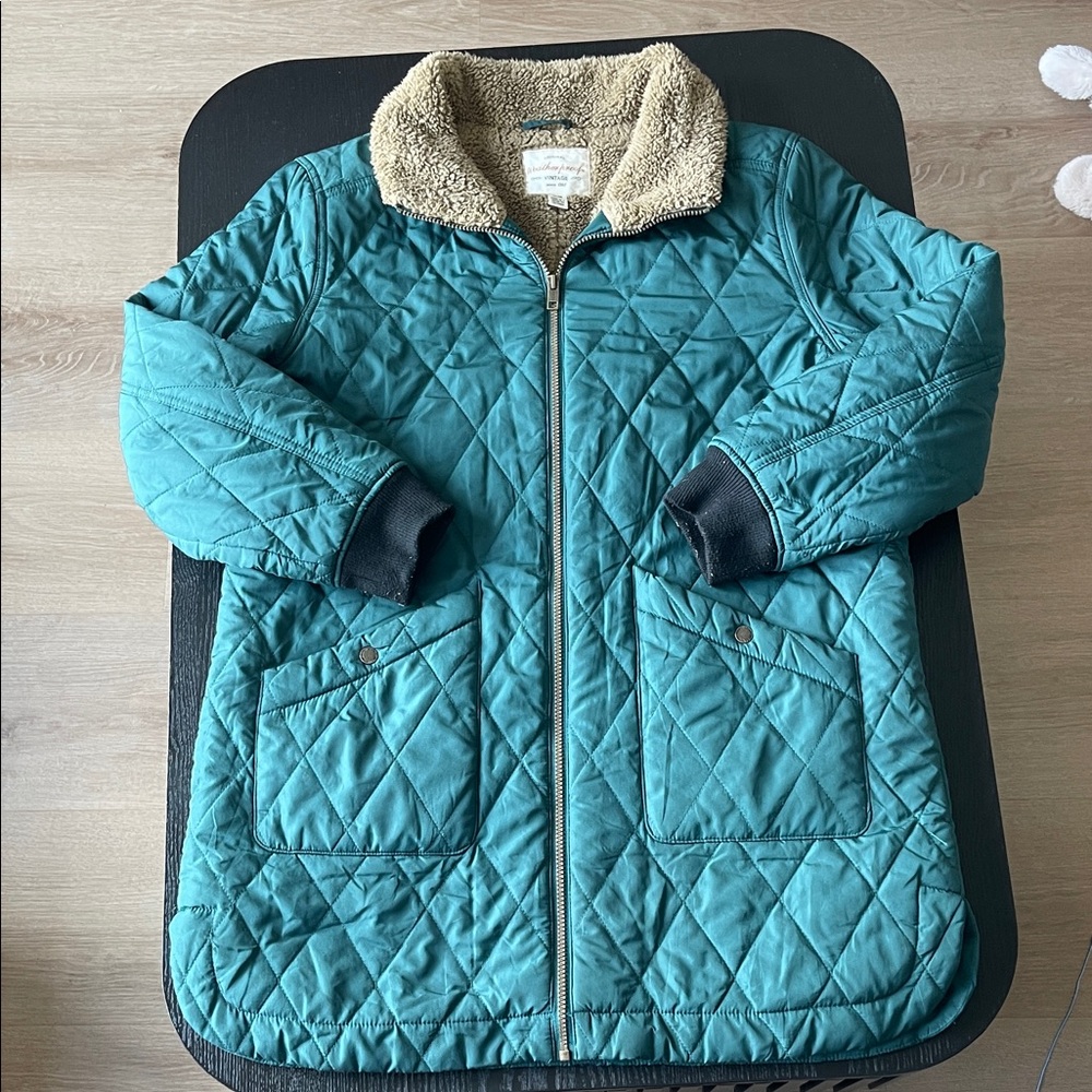 Weatherproof Teal Quilted Puffer Jacket with Sherpa Collar